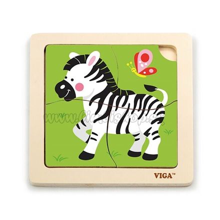 Drevené puzzle pre najmenších Viga 4 ks Zebra multicolor 