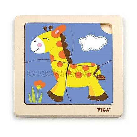 Drevené puzzle pre najmenších Viga 4 ks Žirafa multicolor 